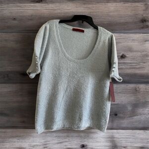 Soft Light Blue Knit Top with Button Detail